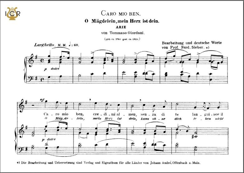 Caro mio ben, Hohe Stimme G-Dur, G.Giordani. Für S...