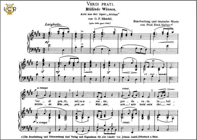 Verdi prati, Mittlere Stimme E-Dur, G.F.Händel. Fü...