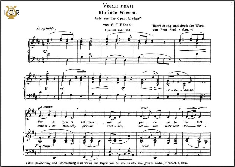 Verdi prati, Tiefe Stimme D-Dur, G.F.Händel. Für A...