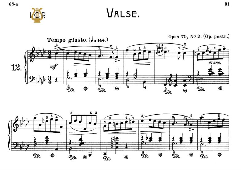 Waltz No.12, Op.70 No.2 in F Minor, F. Chopin, Ed....