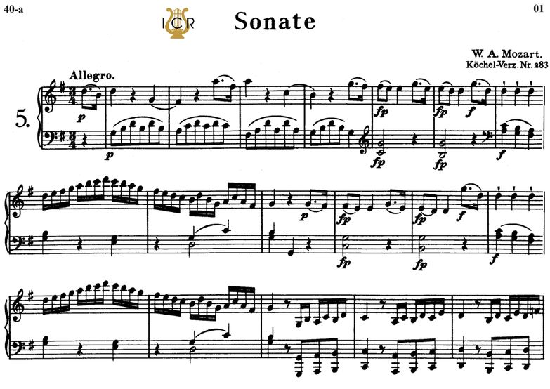 Piano Sonata No.5, K.283 in G Major, W.A Mozart, B...