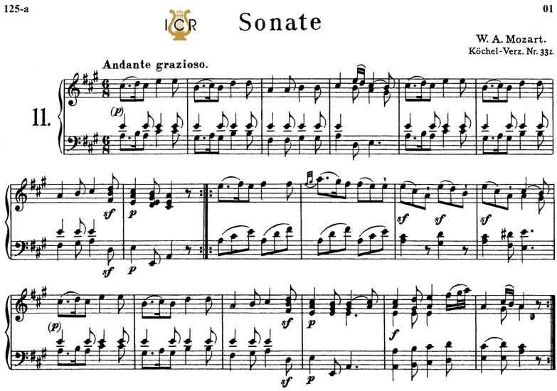Piano Sonata No.11, K.331 in A Major, W.A Mozart, ...