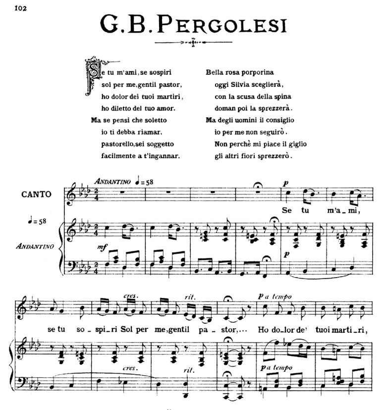Se tu m'ami, Medium Voice in F Minor, G.B.Pergoles...