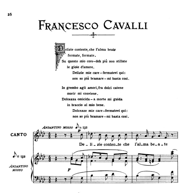 Delizie contente, Low Voice in F Minor, F.Cavalli....