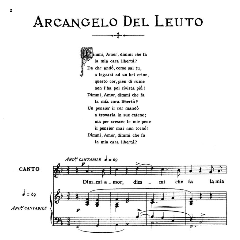 Dimmi, amor, Medium Voice in F Major, A.Del Leuto....