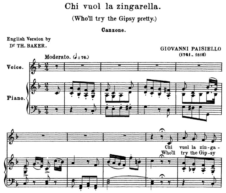 Chi vuol la zingarella, Medium Voice in F Major, G...