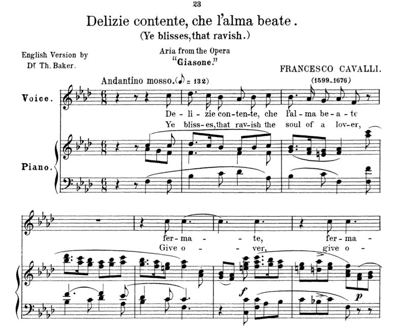 Delizie contente, Low Voice in F Minor, F.Cavalli....