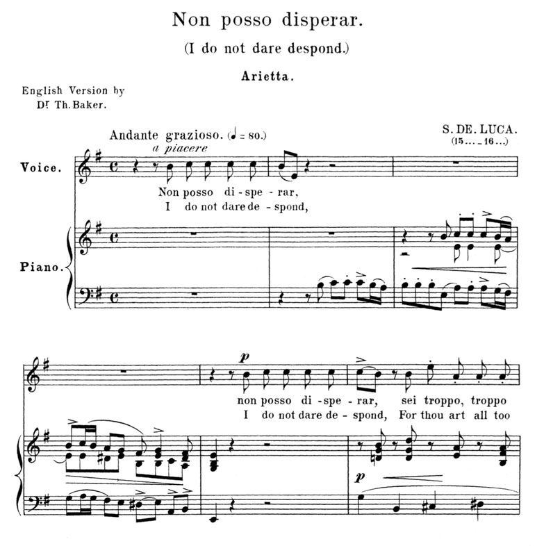 Non posso disperar, Medium Voice in E Minor, G.M.B...