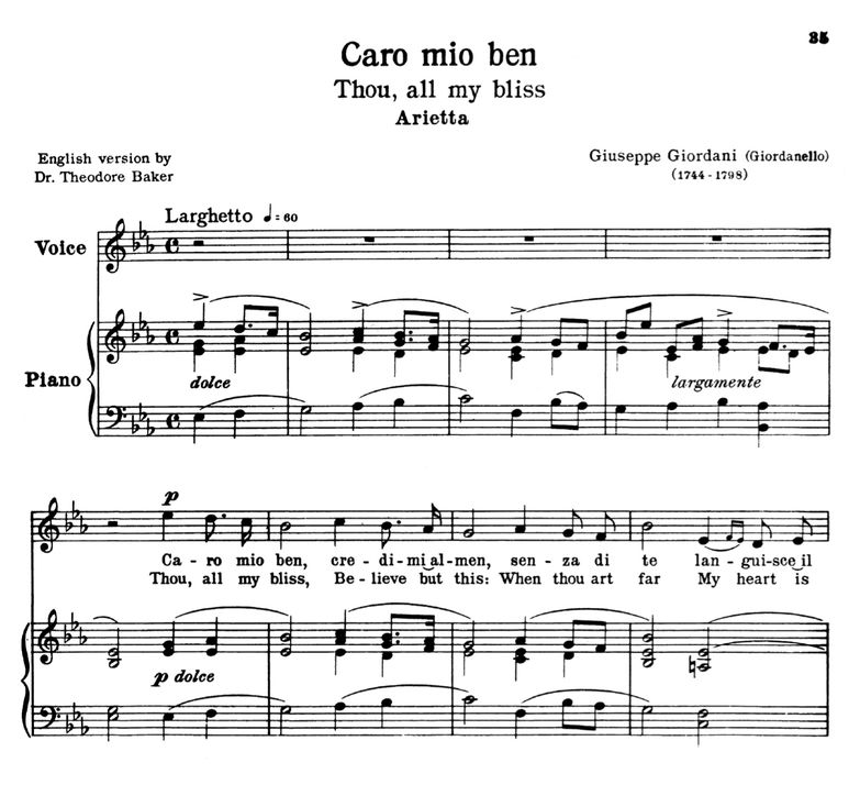 Caro mio ben, Medium Voice in E Flat Major, G.Gior...