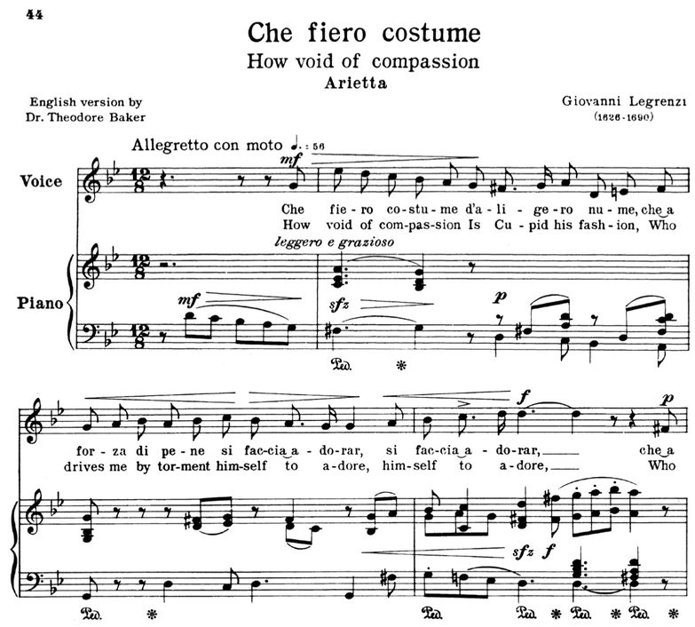 Che fiero costume, Medium Voice in G Minor, Giovan...