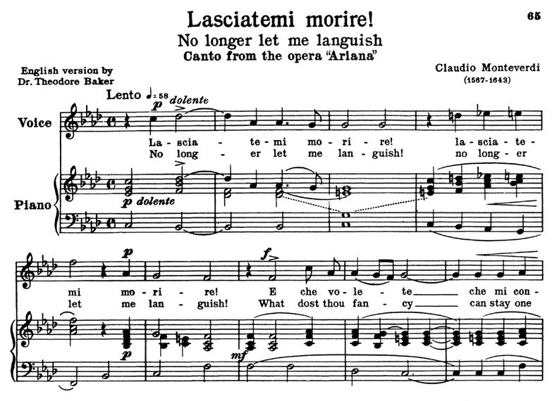 Lasciatemi morire, High Voice in F Minor, C.Montev...