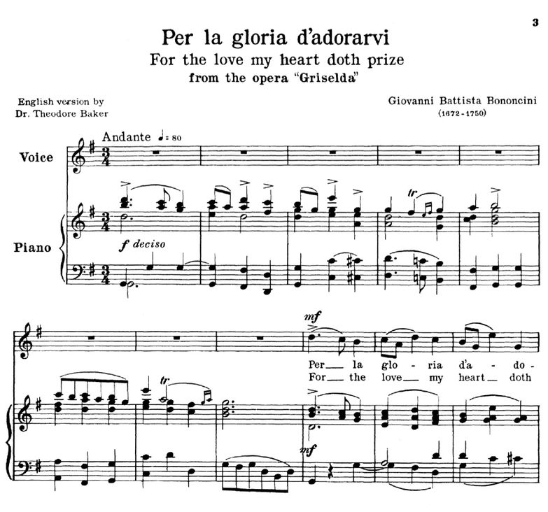 Per la gloria d'adorarvi, High Voice in G Major, G...