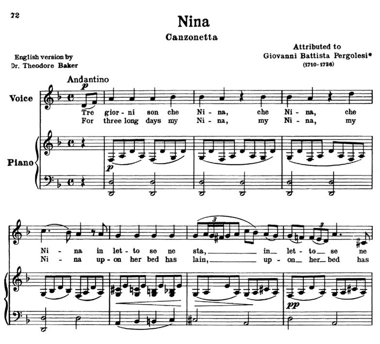 Nina, Low Voice in D Minor, G.B.Pergolesi. Low Voi...