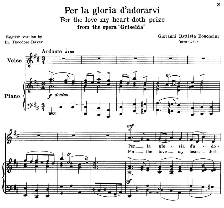 Per la gloria d'adorarvi, Low Voice in D Major, G....