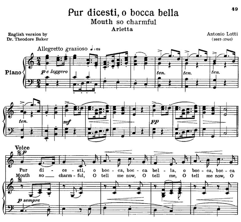 Pur dicesti, o boca bella, transposition for Low V...