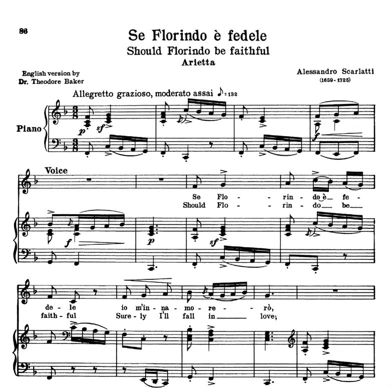 Se Florindo è fedele, Low Voice in F Major, A.Scar...