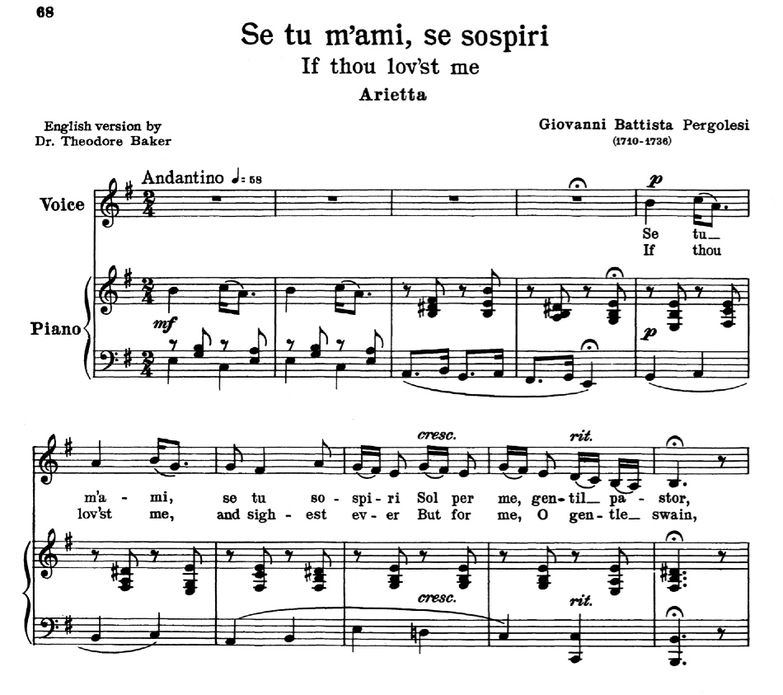 Se tu m'ami, Low Voice in E Minor, G.B.Pergolesi. ...