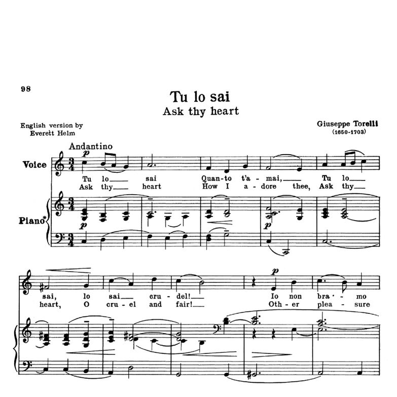 Tu lo sai, low Voice in G Major, G. Torelli For Co...