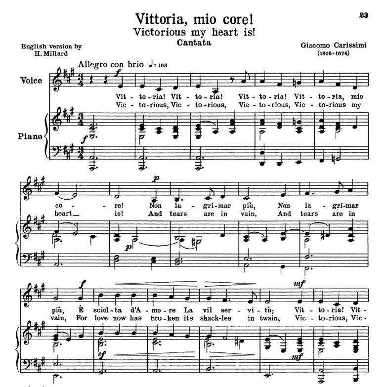 Vittoria, Mio core! Low Voice in A Major. for Cont...