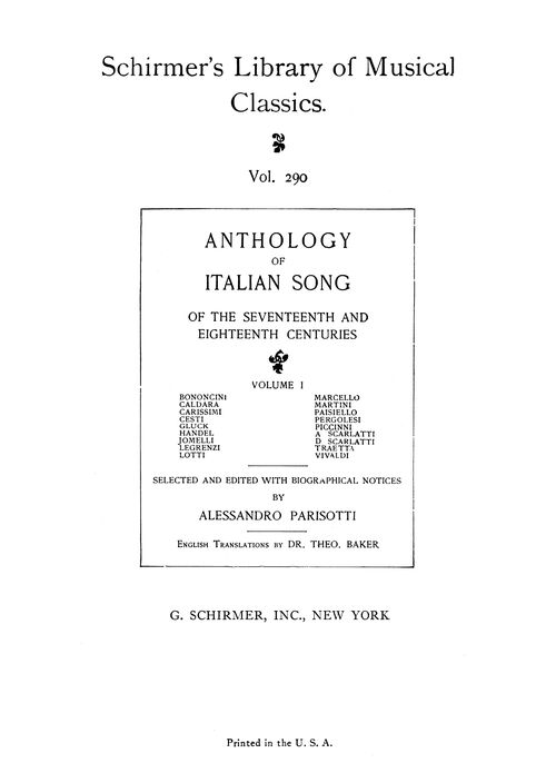 Se Tu M Ami High Voice In G Minor G B Pergolesi Ed Schirmer Classicalsingerdownloads Com