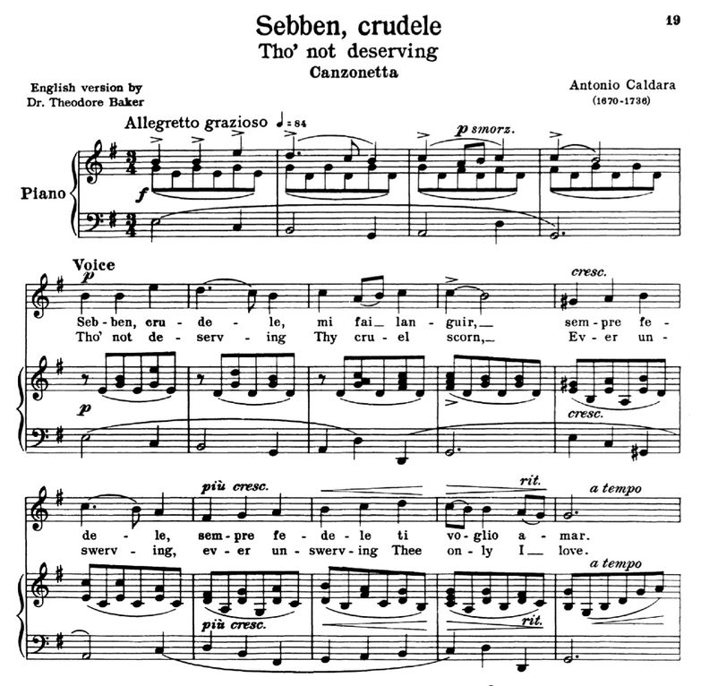 Sebben, crudele, High Voice in E Minor, A.Caldara ...