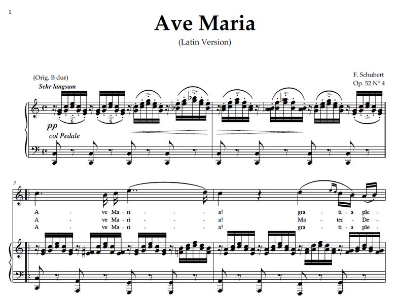 Ave Maria, D. 839, Transposition in C Major (High ...