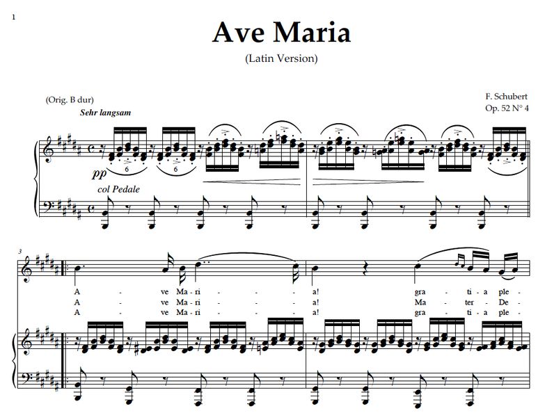 Ave Maria, D. 839, Transposition in B Major (Sopra...