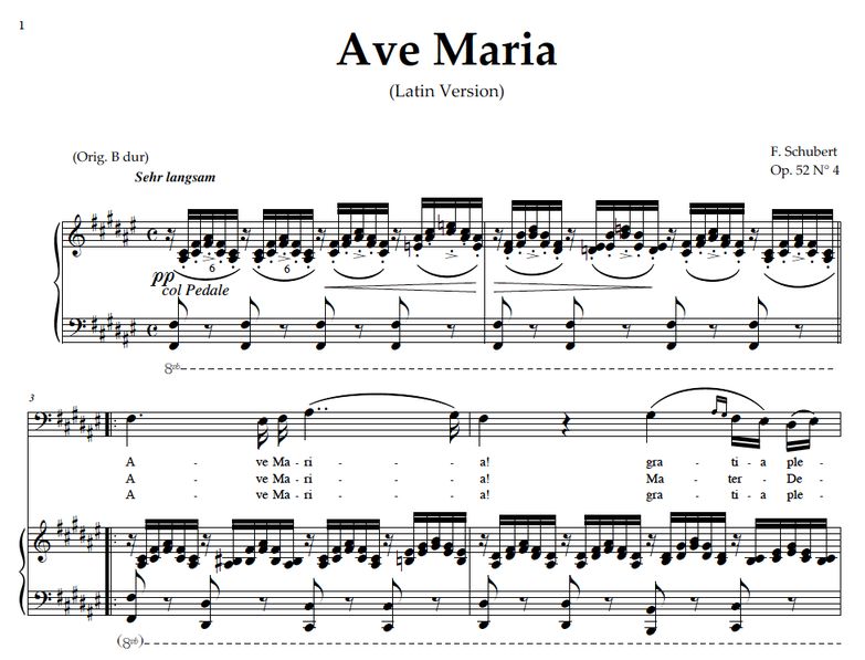 Ave Maria, D. 839; Transposition in F-Sharp Major ...