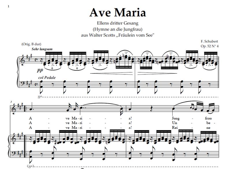 Ave Maria, "Ellens Gesang III", D. 839. in A Major...