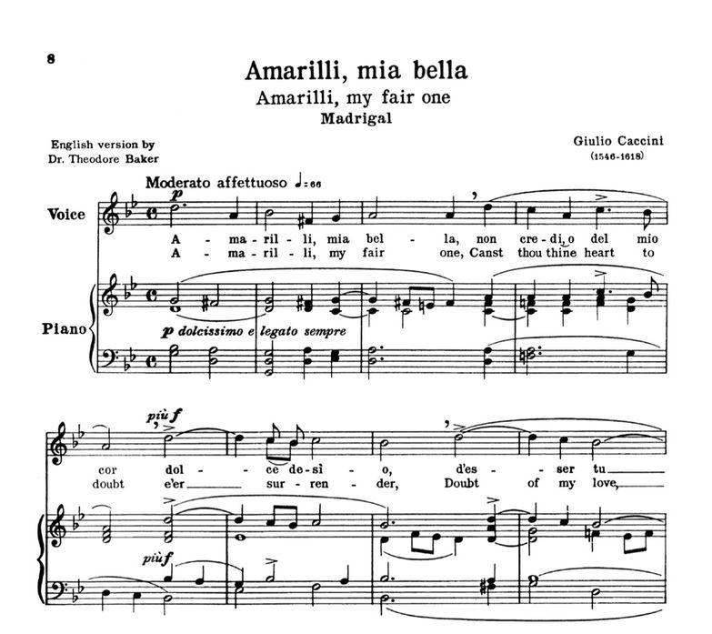 Amarilli,mia bella; Medium Voice in G Minor, G.Cac...