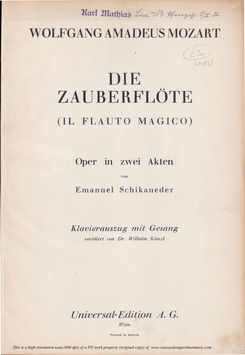 Die Zauberflöte, UE 245 (1901), Vocal Score, W.Kie...