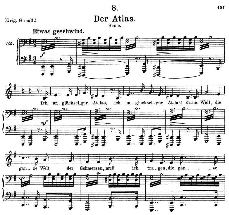 Der Atlas, D.957-8 in E Minor. F. Schubert. Vol I....
