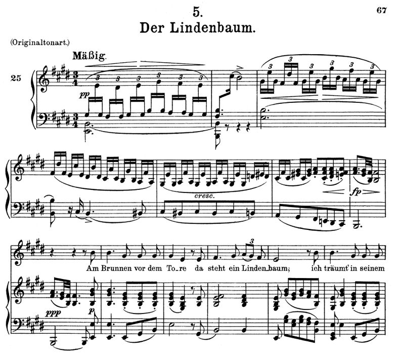 Der Lindenbaum D.911-5 in E Major. F. Schubert (Wi...