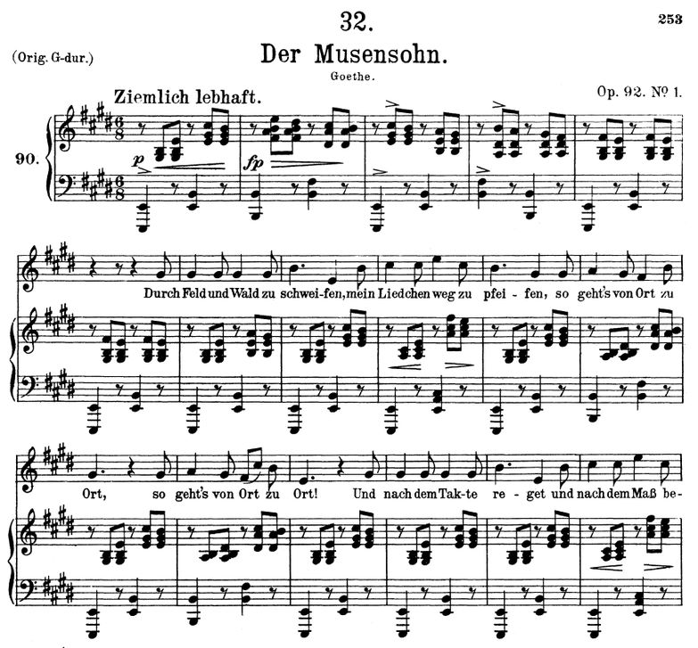 Der Musensohn D.764 in E Major. F. Schubert. Vol I...