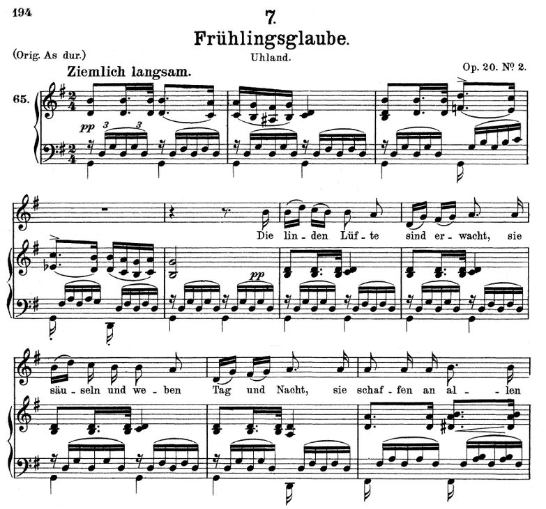 Frühlingsglaube D.686, Medium Voice in G Major. F....