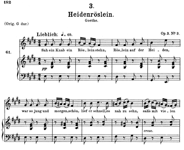 Heidenröslein D.257 in E Major. F. Schubert. Vol I...