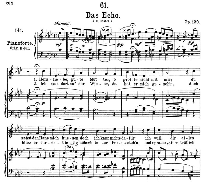 Das Echo D.990 in A Flat Major. F. Schubert. Vol I...