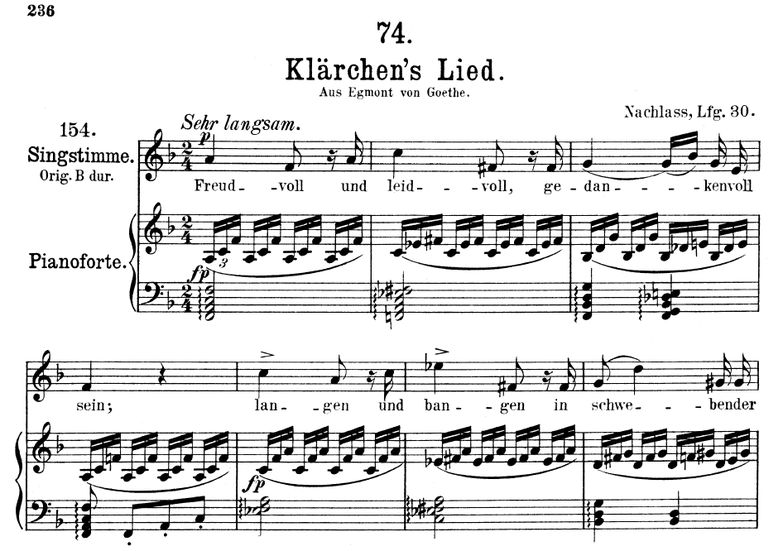 Klärchen's Lied D.210 in F Major. F. Schubert. Vol...