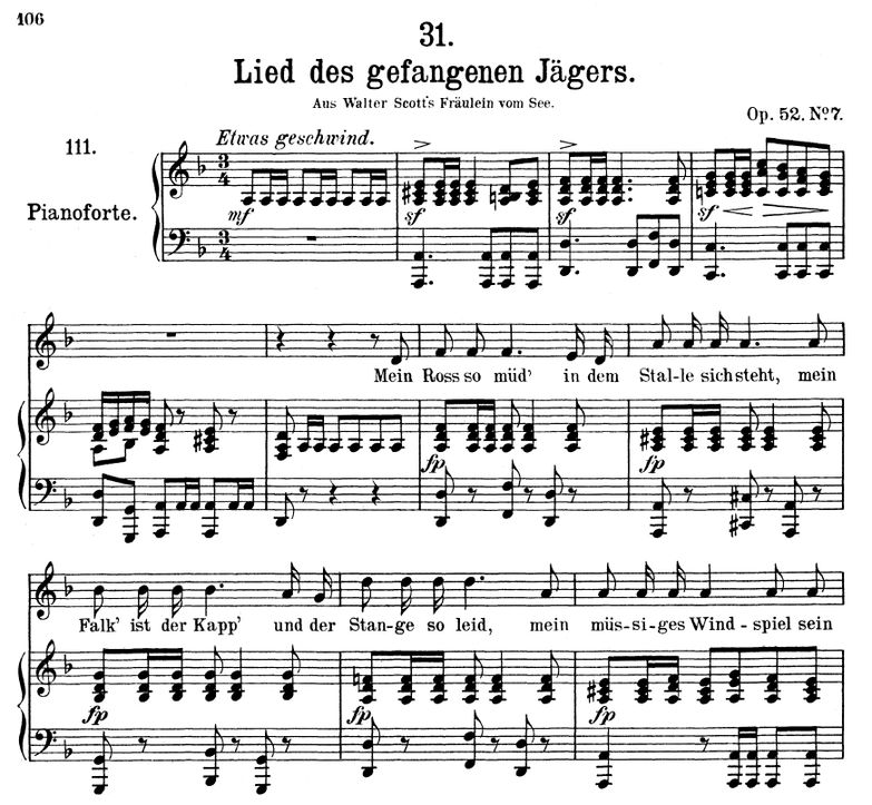 Lied des gefangenen Jäger's D.843 in D Minor. F. S...