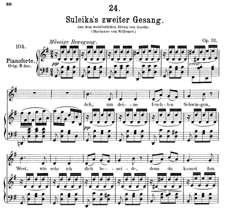 Suleika II, D.717 "um deine feucten schwinge" in G...