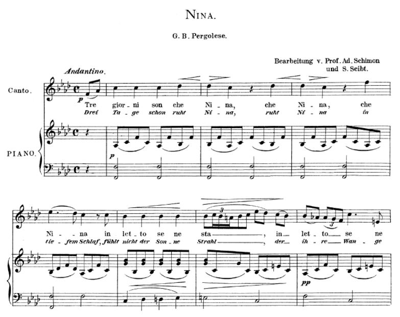 Nina, Hohe Stimme in F Dur, G.B.Pergolesi. Für Sop...