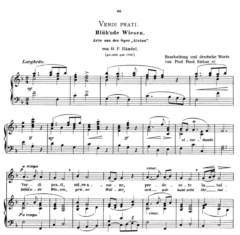 Verdi prati, Hohe Stimme F-Dur, G.F.Händel. Für So...
