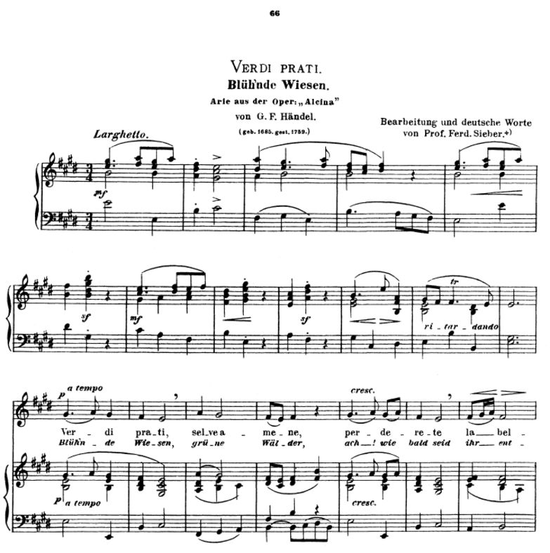Verdi prati, Mittlere Stimme in E-Dur, G.F.Händel....