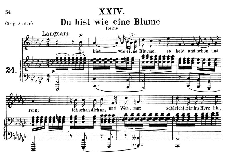 Du bist wie eine blume, Op.25 No.24, Ges-Dur. Schu...