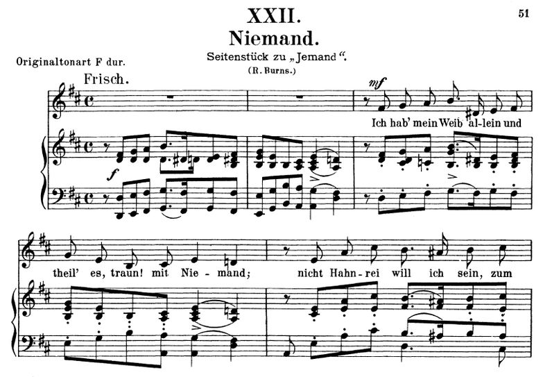 Niemand Op 25 No. 22, D-Dur, R. Schumann. Band I, ...