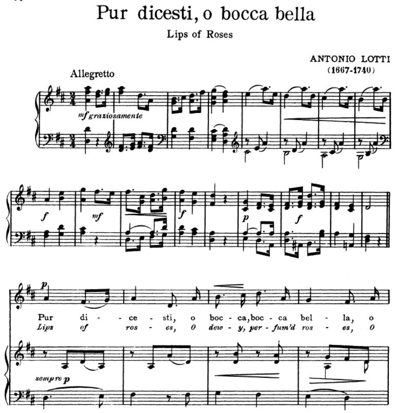 Pur dicesti o boca bella, Medium Voice in D Major,...