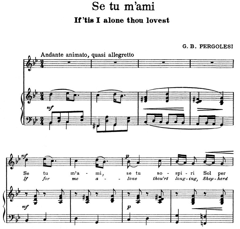 Se tu m'ami High Voice in G minor G.B. Pergolesi. ...