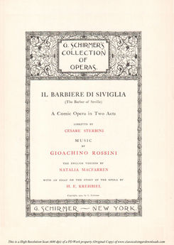 Il barbiere di Siviglia, Vocal Score, Ed Schirmer....