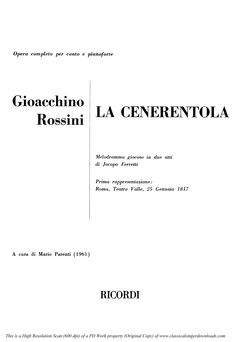 La cenerentola, Vocal Score, Ed Ricordi. 1878 (PD)...