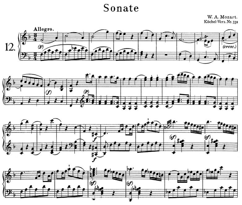 Sonata No.12 K.332 in F Major, W.A Mozart. Urtext,...
